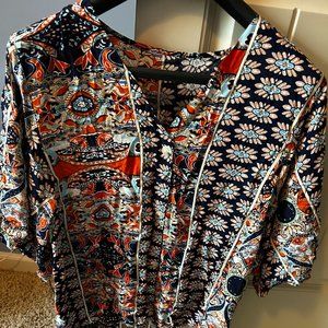 Allover Print Batwing Sleeve Blouse